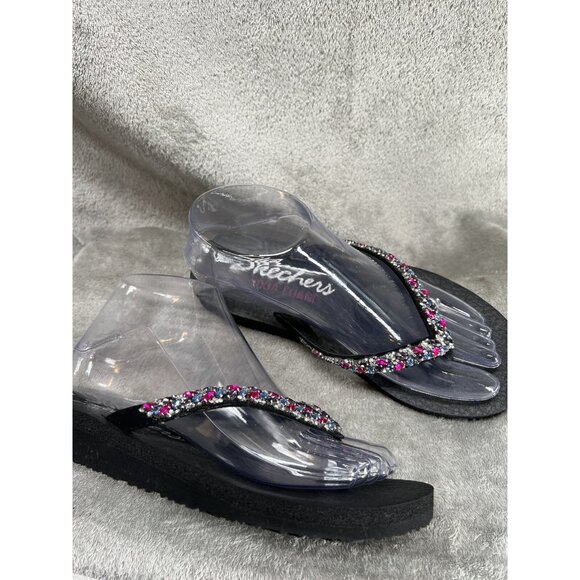 Skechers Yoga Foam Women’s 6.5 Sparkle Rhinestone Cushion Slip on Flip Flops - Picture 6 of 11